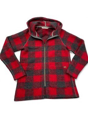 Woolrich Wool Blend Hooded Mid Weight Duffle Coat Jacket Red Plaid Women's Small